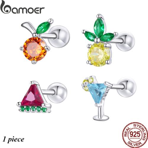 BAMOER Single piece Summer Fruit Ice Creams Drinks Stud Earrings for Women Piercing Earrings 925 Sterling Silver Jewelry BSE489