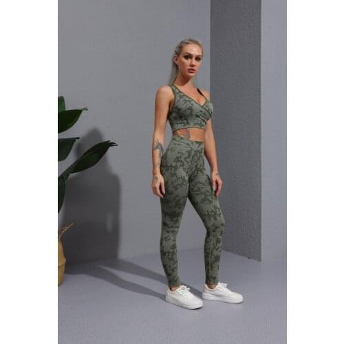 Seamless Yoga Set Women Camouflage & Tiger Print Fitness Pants Running Workout Leggings Gym Tracksuit Activewear Yoga Suit