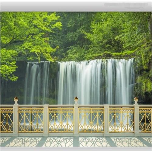 Beibehang Big Wallpapers 3D Balcony Fence Falls Landscape Leaf Background Modern European Living Room Painting