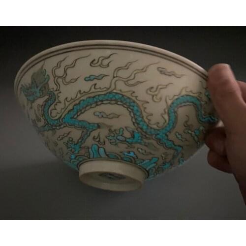 Ming Dynasty(Chenghua1465-1487) Luminous Porcelain at Night Three-color Dragon-patterned Hat Bowl Old Goods,Hand-painted crafts