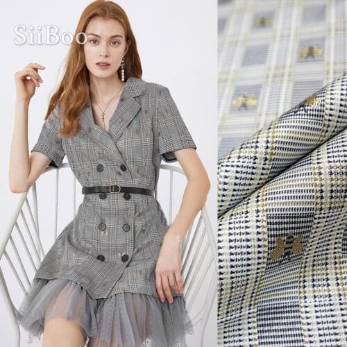 European luxurious 3D bee and check style yarn dyed metallic jacquard brocade fabric for women summer dress blazer telas SP6160