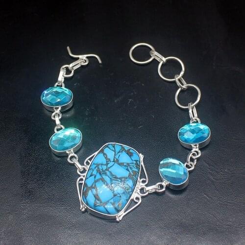 Gemstonefactory Jewelry Big Promotion Single Unique 925 Silver Sea Sediment Topaz Lady Women Charm Bracelet 20cm 20213209