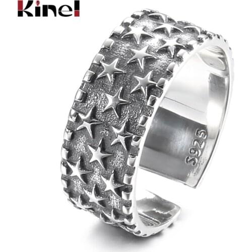 Kinel Trendy New 100% Pure 925 Sterling Silver Stackable Star Rings for Women Free Size Adjustable Vintage Ring Fine Jewelry