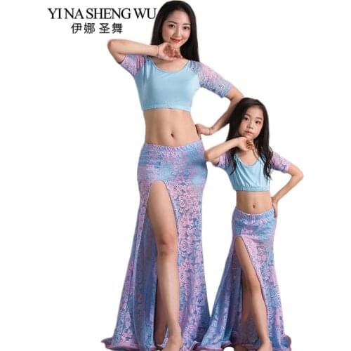 Children / Adults Belly Dance Practice Clothes Suit Dance Practice Performance Clothing Summer 2Pcs Sets Lace Modal Costumes
