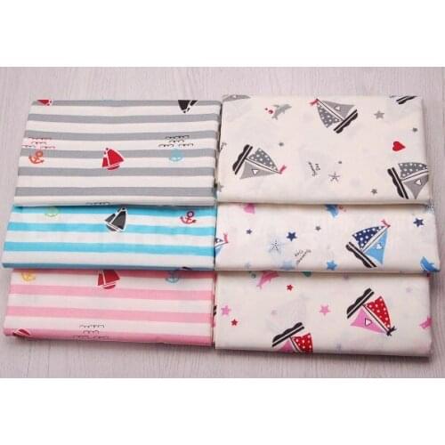 Pretty Brand Designs 50x40cm Grey Pink Blue Stripe Ocean Ship 100% cotton twill cotton Fabric Bundle for sewling doll cloth