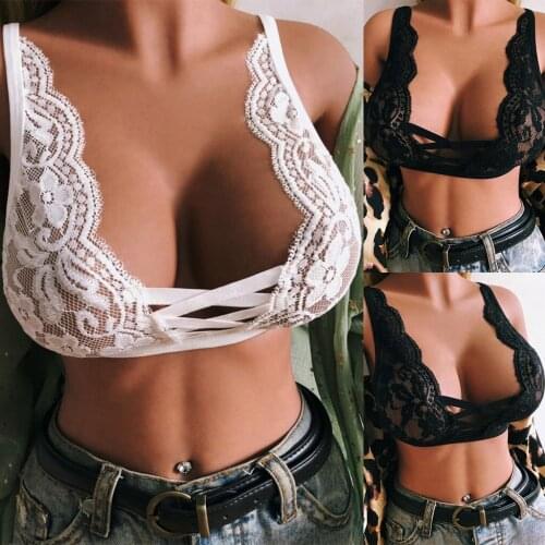 Lace Front Closure Lace Hollow Bras Wireless Women Sexy Lingerie Push Up Adjustable Backless Underwear Brassiere Vest Wireless