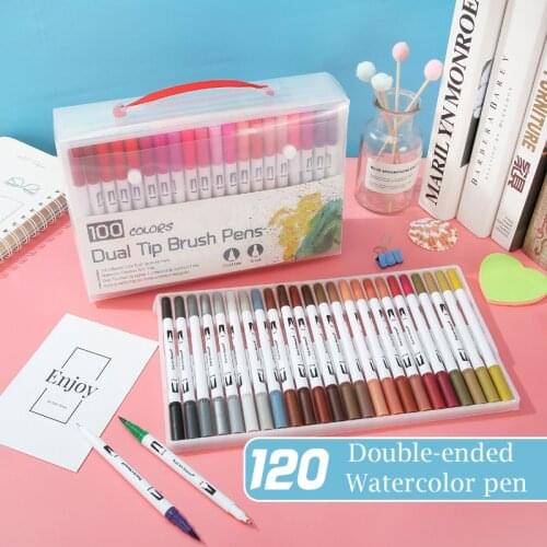 Aibelle 48/60/72/100 Colors Fineliner Art Marker Pens Drawing Painting Watercolor Dual Tip Brush Pen School Stationery Supplies