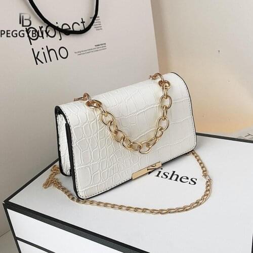 Fashion Women Alligator Pattern Small PU Leather Shoulder Crossbody Messenger Bag Casual Ladies Thick Chain Flap Handbags Purse