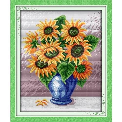 Sunflower&vase cross stitch kit flower 18ct 14ct 11ct count printed canvas stitching embroidery DIY handmade needlework