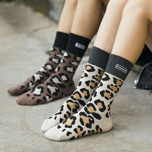1 Pairs Funny Cute Leopard Print Men And Women The Same Cotton Socks Fashion Couple Tube Socks Long Tube Socks Thick Trend Socks