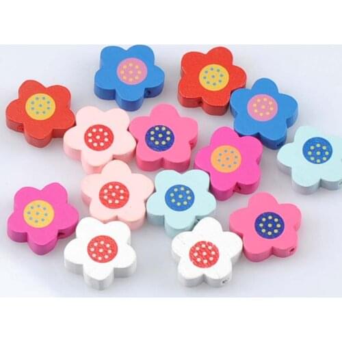 2017 New 19mm Mixed Flower Pattern Wooden Spacer Beads For Jewelry making DIY 50pcs MT1457