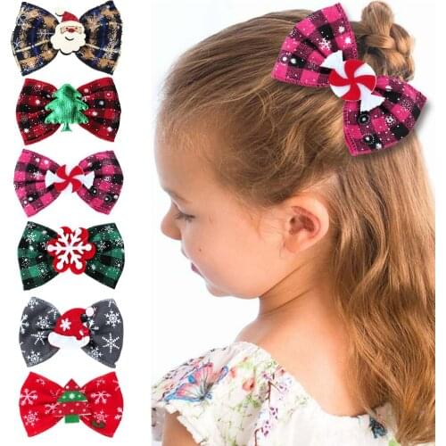 2021 Kids New Plaid Print Bows Hair Clips for Girl Christmas Party Bows Hair Clip Hair Bows Hair Accessories заколка для волос