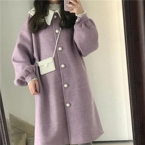 2021 new manteaux longs Cute Coat Women Single Breasted Warm Wool Coat Female Loose Button Coat Jacket Japanese Overcoat trencze