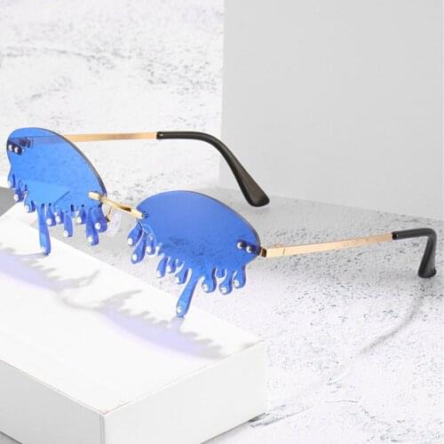 New Fashion Rimless Sunglasses Women Vintage Unique Tears Shape Steampunk Sunglasses Female Gafas Shades UV400 Driver Goggles