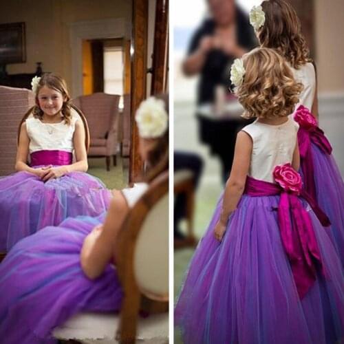 Flower Girl Dress Fuchsia 3D Flowers Princess Party Gown Luxury Ball Gown for Formal Wedding Girl Pageant Dresses