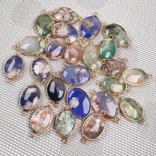 Natural Stone Striped agates pendant Elliptical shape Double hole connector for Handmade Jewelry Making DIY necklace accessories