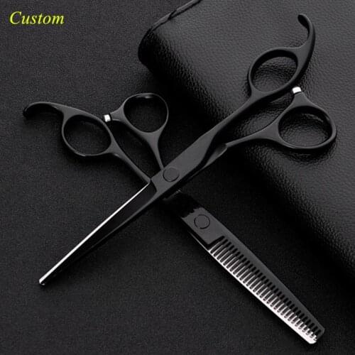 Custom professional japan steel 6 inch black hair scissors cutting makas barber thinning shears scissor hairdressing scissors