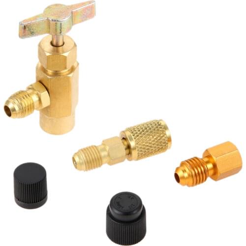 R1234yf Refrigerant Can Tap Kit W/ Adapter For R12 R22 R134A Charging Hose 1/2" ACME Female 1/4" SAE Male AC Bottle Tap Opener