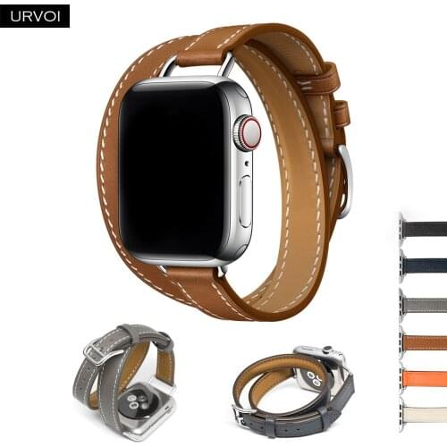 URVOI Attelage Double Tour for Apple Watch band series 6 SE 5 4 3 2 1 genuine leather strap for iWatch extra elegant connection