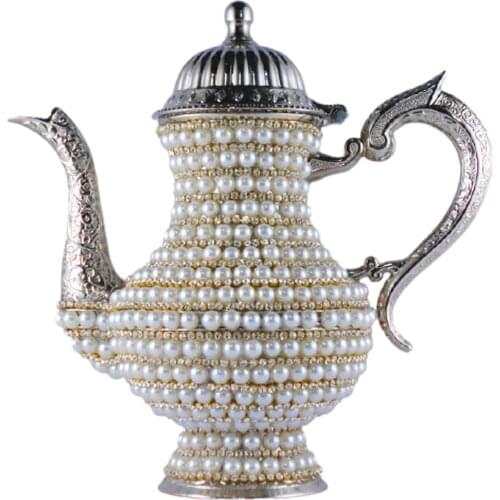 Handmade Pearl Coated Zinc Casting Tea Gold Color Silver Turkish Teapots Arabic Tea Pot Tea Set Traditional