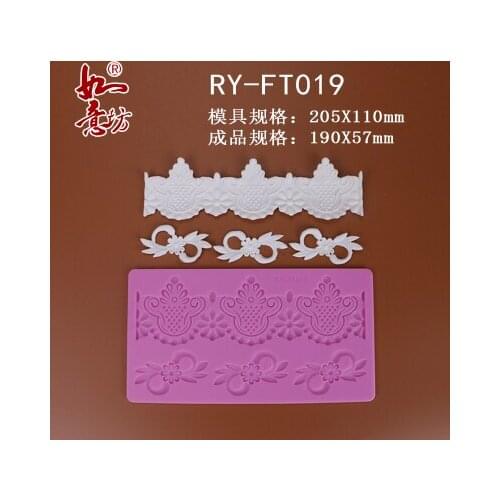 Ry-ft019 Food grade silicone mould 20.5x11cm flower bow sugar lace mat decoration for cupcake baking ware sugar craft mold