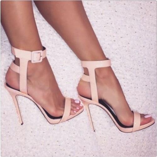 Hot selling elegant concise wide ankle buckle strap stiletto heel sandals fashion pure color crosss strap high heel sandals