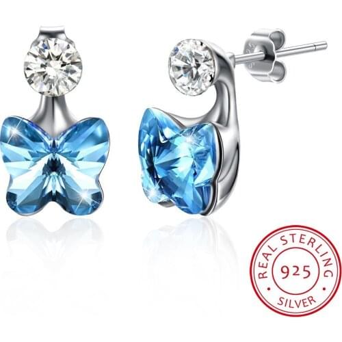 LEKANI Crystal S925 Sterling Silver Jewelry Stud Earrings Women Earring Butterfly Shape Austrian Rhinestone New