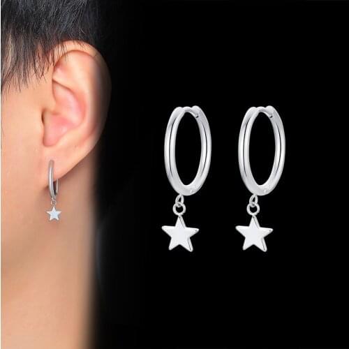 Vnox Small Hoop Earrings for Men Women Stainless Steel Circle with Star Drop Casual Unisex Huggie Earrings