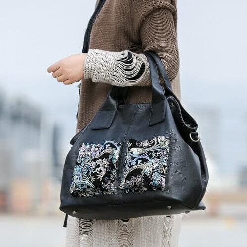 Shoulder Bag Large Capacity Women Bag Leather Messenger Bag Handbag Bag Print Retro Tote Bag shoulder Crossbody Tote Bags Black