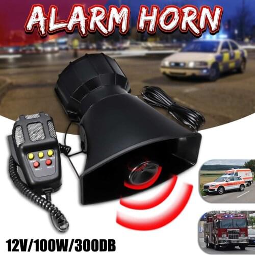 12V 100W Universal Electric Air Horn 5 Sound Tone Alarm Horn With Mic Siren Air Horn Megaphone Car Horn Sound Amplifier 300 (db)