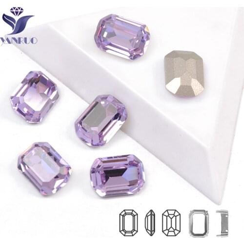 YANRUO 4610 Octagon K9 Crystal Charm Violet Sewn Stones Clothing Accessories Middle With Rhinestones Claws Crystal Stones For Cl