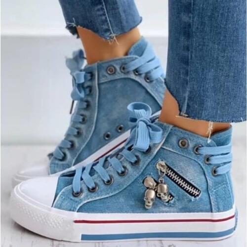 2021 New womens large size flat bottom lace-up sneakers casual shoes spring and autumn breathable high-top womens shoes