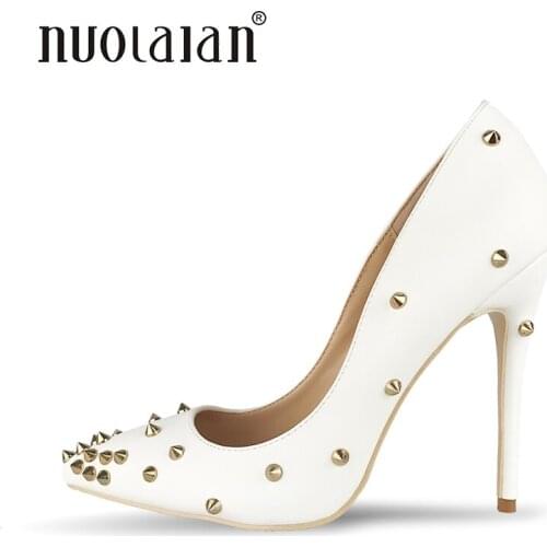 Stilettos Womens Shoes High Heels 12CM High Heels Rivets Shoes Pumps Women Heels Sexy Pointed Toe Wedding Shoes For Woman
