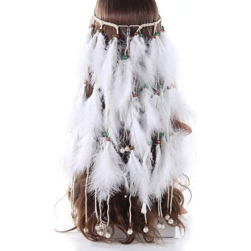 White Feather Headband Festival Hair Boho Headwear Fairy Headdress Tribal Headpiece Indian Hair Accessories for Women and Girls