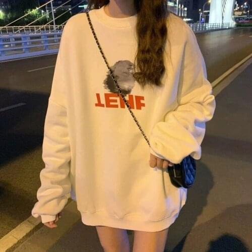 Sweatshirt Women Pullovers Ins Chic Print Loose Hoodies Simple Schoolgirls Clothing Daily Fall Spring Trendy Korean New 2021