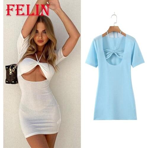 Za Women Sexy Bodycon White Mini Dress Summer Fashion 2021 Stretch Party Dresses Female Short Sleeve Streetwear Vestidos