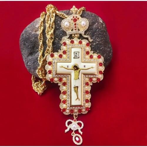 Gold Pectoral cross Christian church colden priest crucifix Orthodox baptism gift religious icons Pendant Pendant Long Necklaces