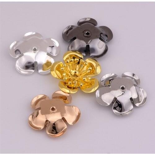 17mm Five Petals Middle Hole Flower Core Pendant Connector Torus Petal Bead Cover DIY Jewelry Making Accessories