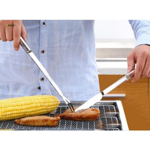 2pcs/lot S/steel barbecue knife fork roasted lamb leg knife fork barbecue accessories round handle knife and fork OK 0272