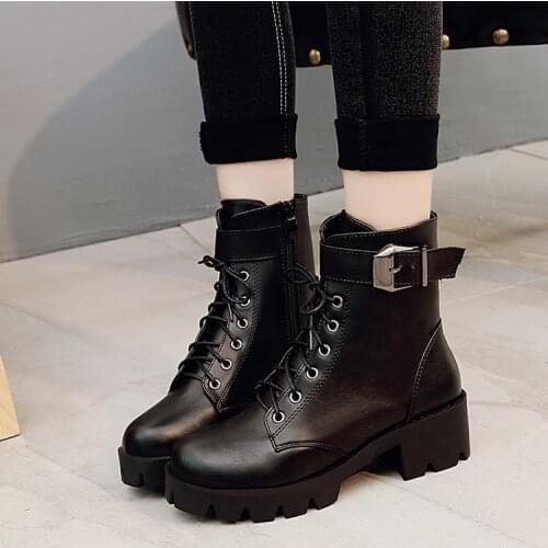 2020Fashion Leather Martins Boots Woman shoes Winter Warm Lace-up Ankle Boots For Woman High Quality Waterproof Platform Boots