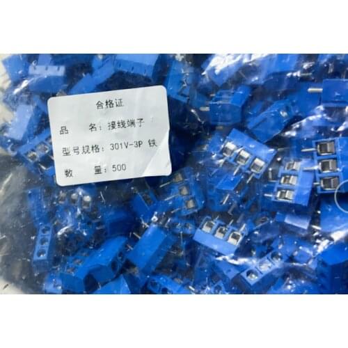 500 pcs 3 Pin Screw blue PCB Terminal Block Connector 5mm Pitc