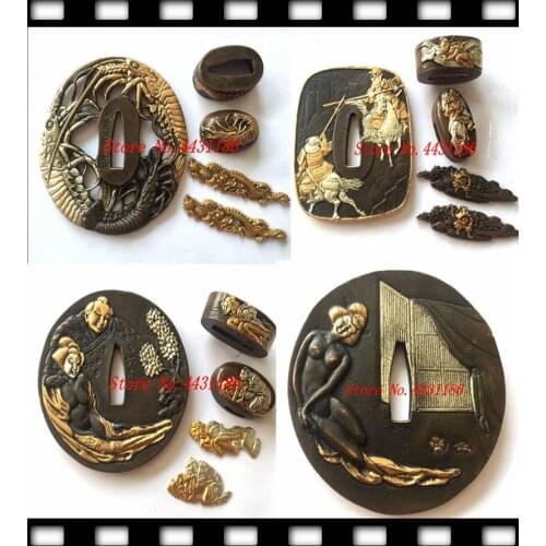 HOT SALE High Quality Handmade DIY Fitting Brass Japanese Samurai Sword Tsuba Kashira/Fuchi Menuki Katana Parts Set