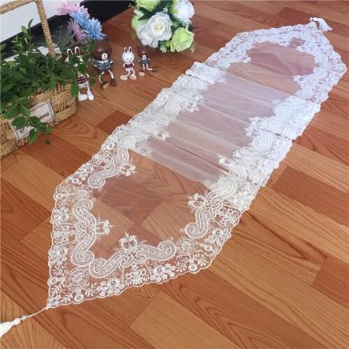 White 37*215cm Elegant Embroidery Table Runner Pastoral Fabric Tea tablecloth, Luxury Table mat table Cover for decoration