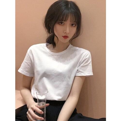 White Short Sleeve T-shirt Womens Summer Dress 2021 New Style Korean Style Round Neck Half Sleeve Top Clothes Fashion Net Red