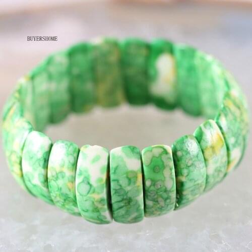 Free Shipping Handmade Jewelry Stretch Beaded Bracelet For Women Natural Yellow with Green Ocean Stone 7" H928