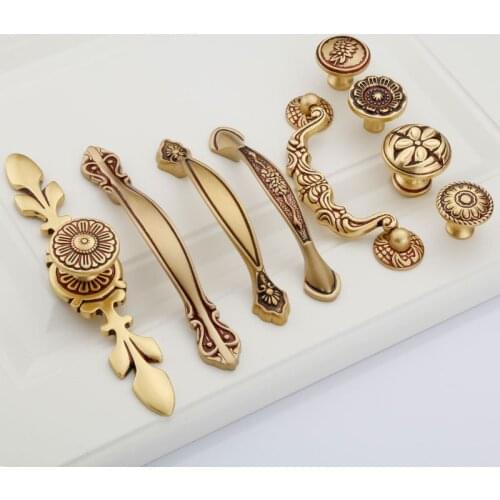 Pure Copper Gold Bathroom Bedroom Cabinet Hardware Knobs Europe Style Classical Decorative Furniture Drawer Flush Door Handles