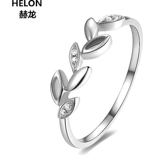 Leaf Solid 14k White Gold Natural Diamonds Engagement Ring Wedding Anniversary Band Fine Jewelry Women Trendy