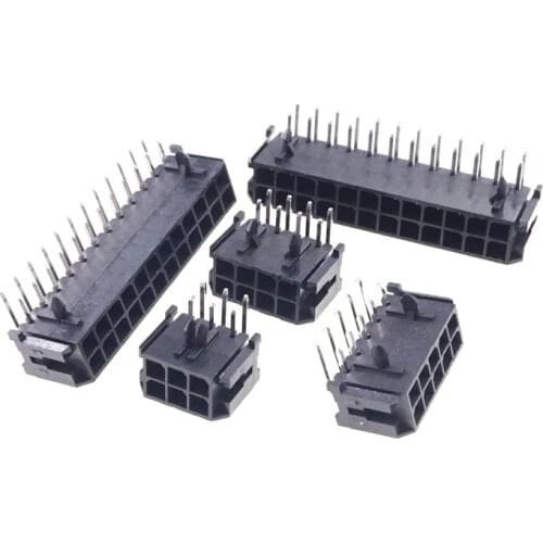 10 Pcs Micro-Fit 3.0 MM Connector Wafer Dual Row 2 4 6 8 10 12 14 16 18 20 24 Pin Right Angle Through Hole PCB 43045