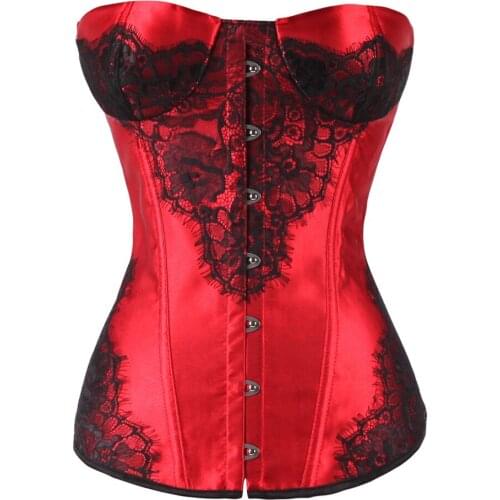 Corset Top Bustier Lingerie Women with Cup Shapewear Plus Size Lace Floral Sexy Costumes Burlesque Red Purple Green Gray
