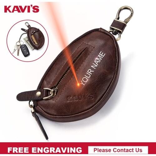KAVIS Free Engraving Coin Purse Genuine Leather Men Wallet Mini Short Zipper Soft Purses Key Bag For Money Pocket for Coin Use